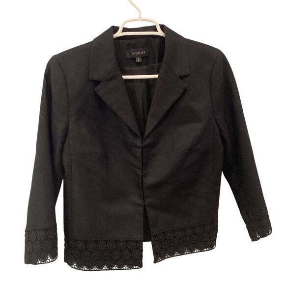 Talbots Womens Linen Blend Blazer Size 8 Black Preppy Classic Jacket Office Work - Picture 1 of 7